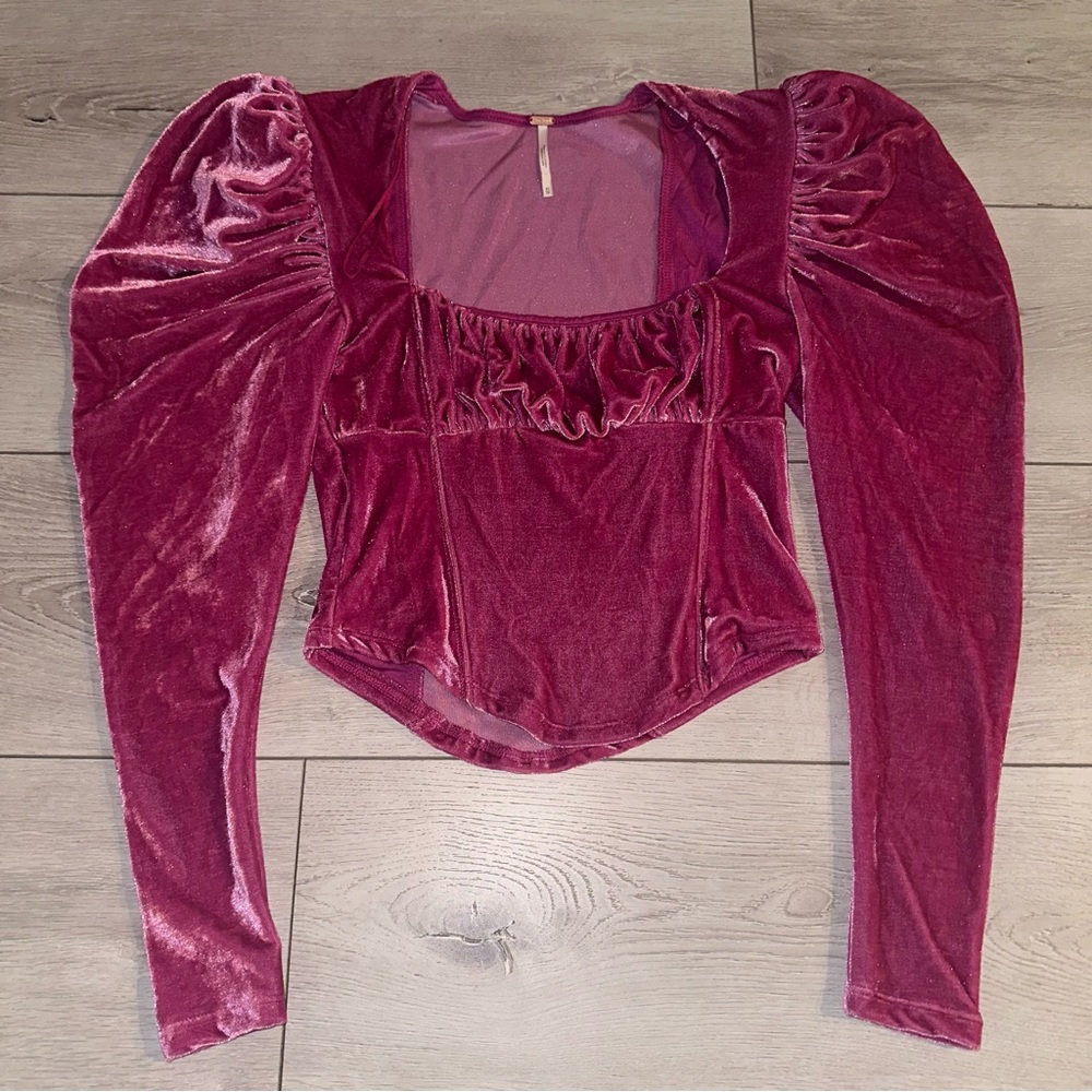 Free People Hold Me Top Purple Pink Velvet Top Women's X-Small XS